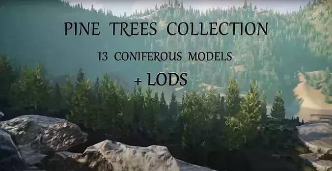 Realistic Collection Coniferous Pines Trees with LODS Low-poly 3D model
