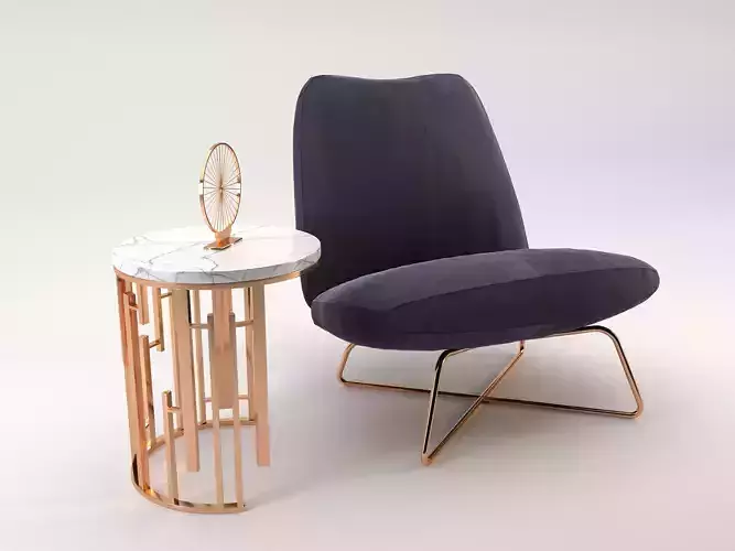 Velvet chair with side table