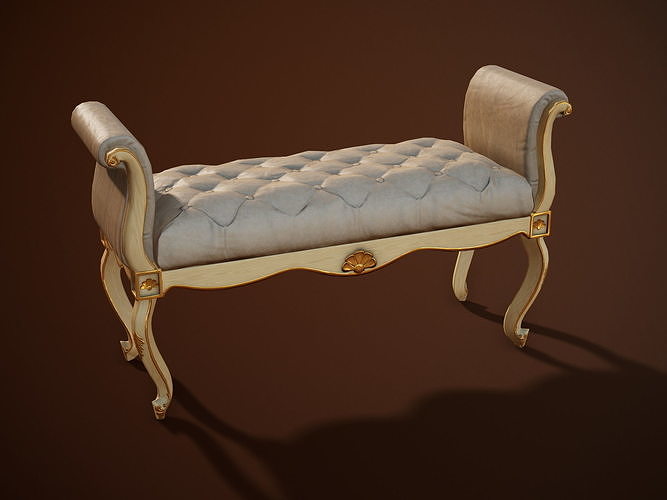 Luxury classical Bench PBR Low-poly 3D model 6