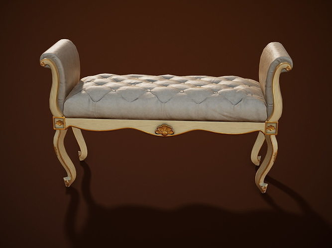 Luxury classical Bench PBR Low-poly 3D model 7