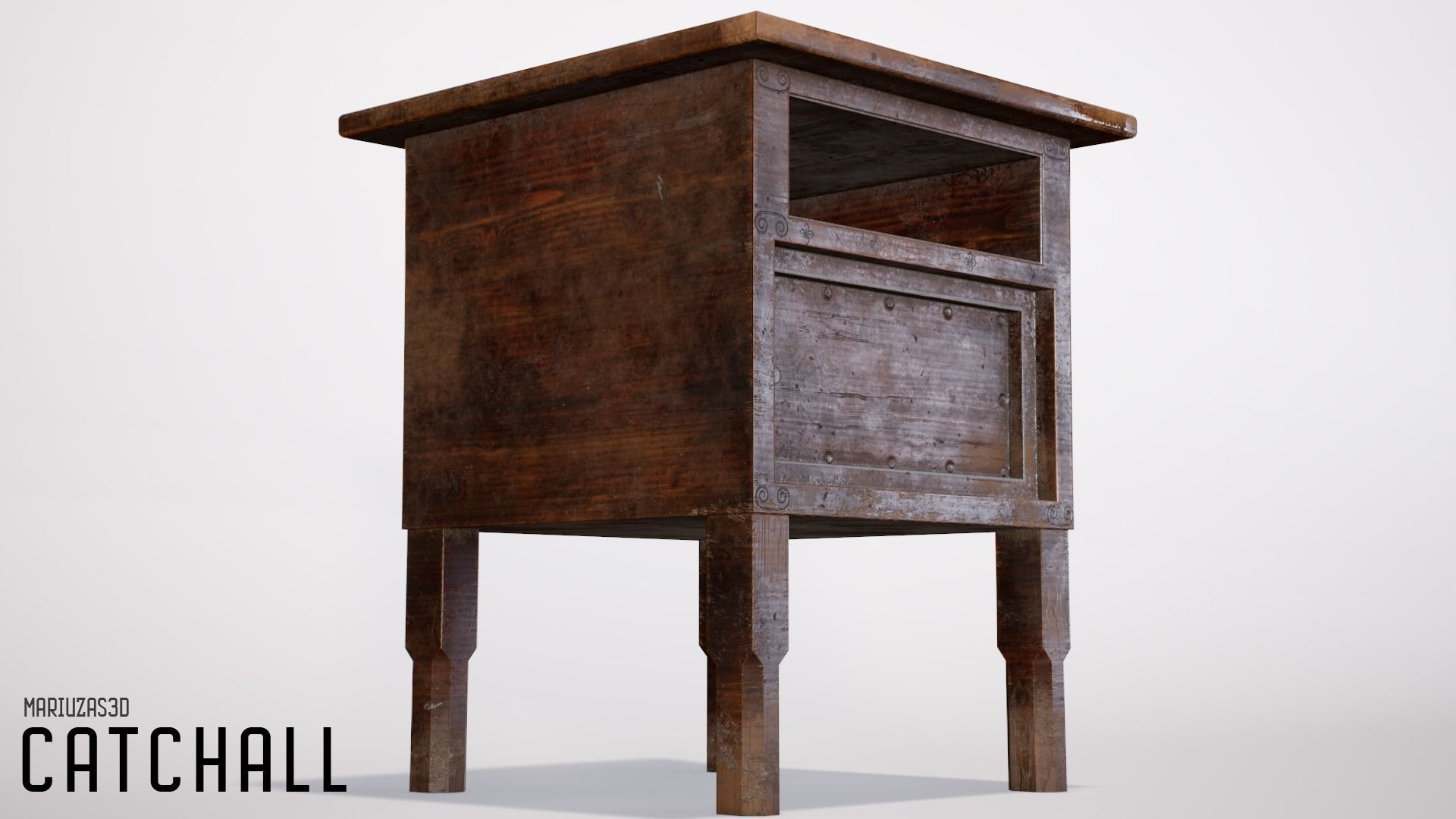 Catchall - gameready low-poly 4K wooden bedside table Low-poly 3D model_1