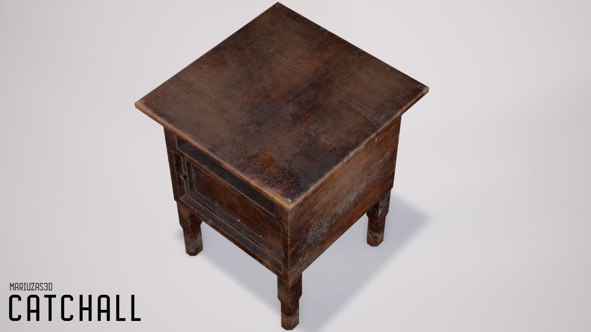 Catchall - gameready low-poly 4K wooden bedside table Low-poly 3D model_2