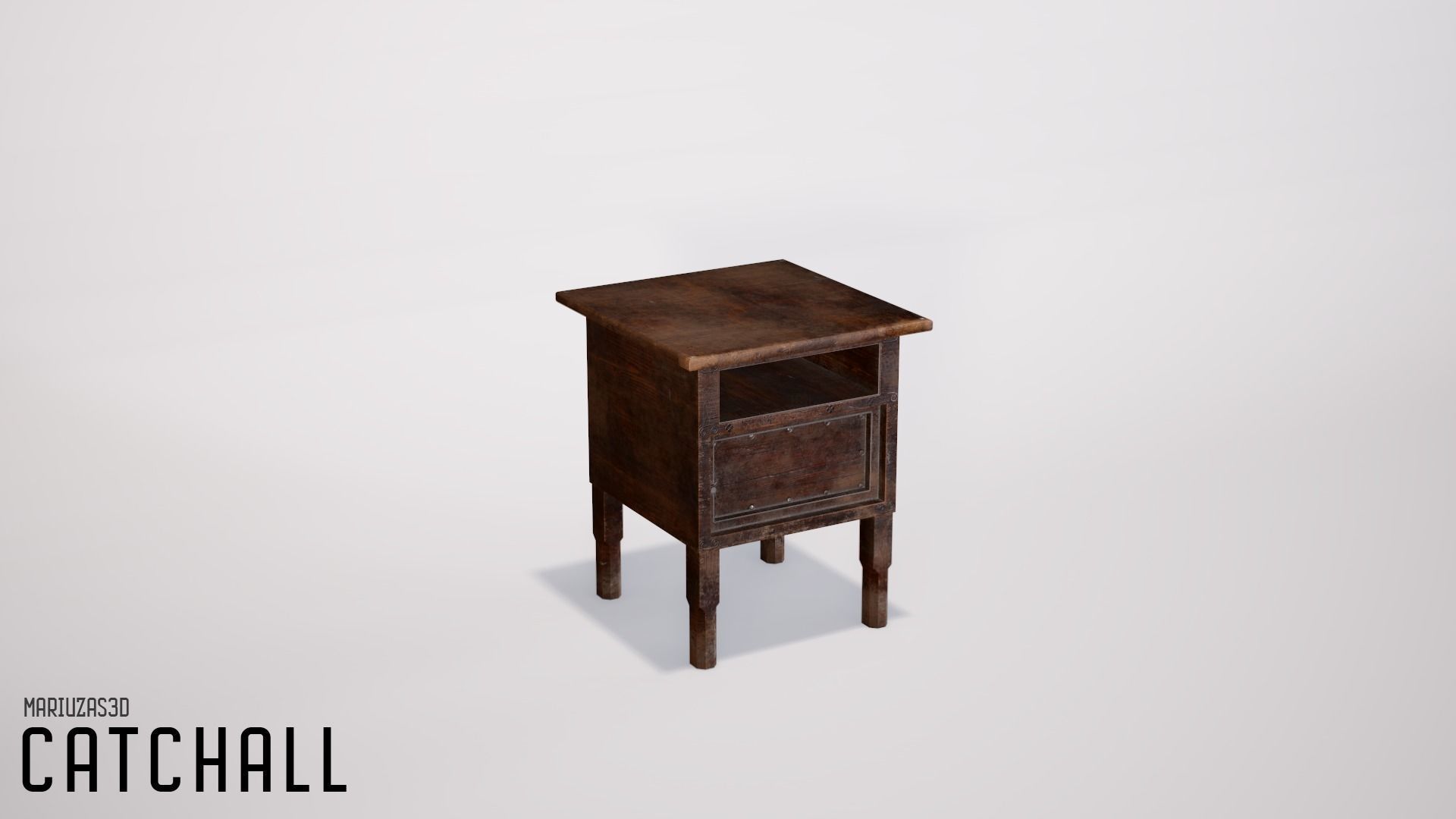 Catchall - gameready low-poly 4K wooden bedside table Low-poly 3D model_3