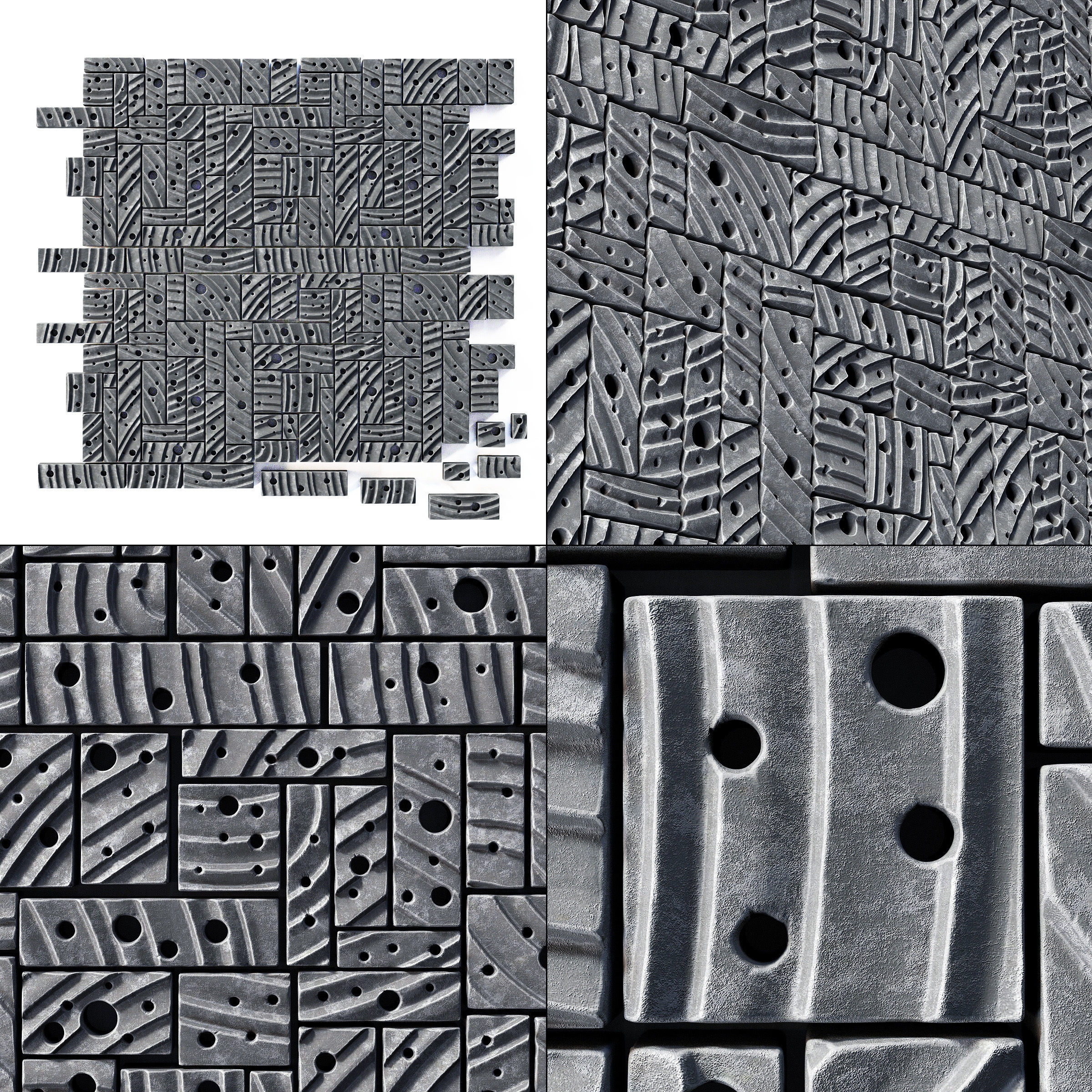 Stone block panel hole n1 3D model_1