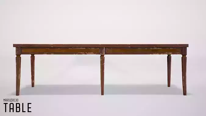 Table - gameready low-poly 4K with two legs and wooden top