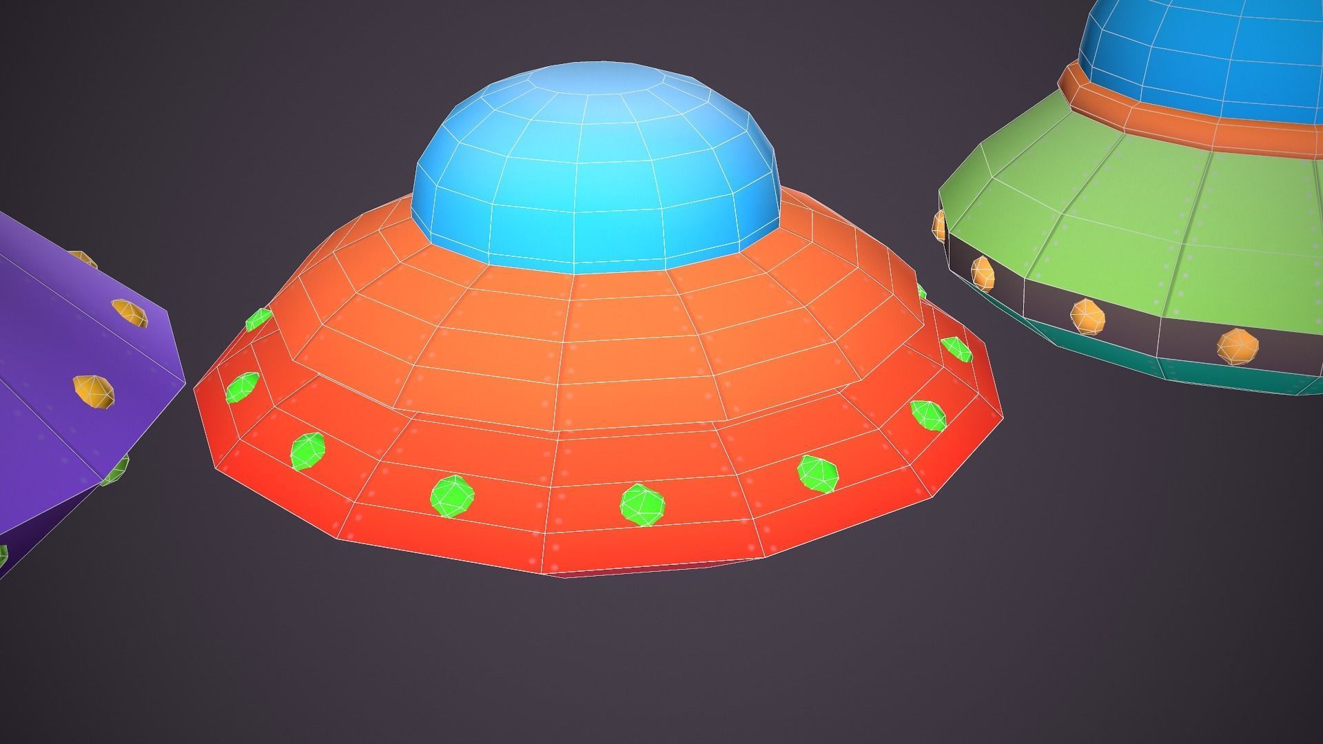 Ufos Cartoony Alien Ships Low-poly 3D model_10