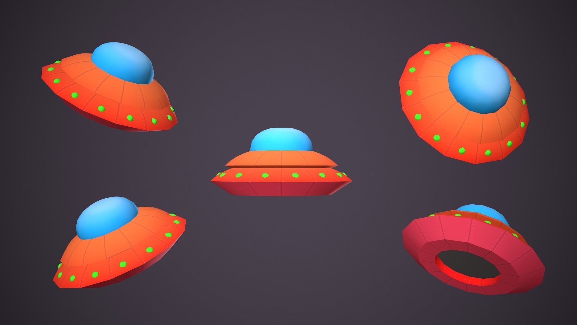 Ufos Cartoony Alien Ships Low-poly 3D model_3