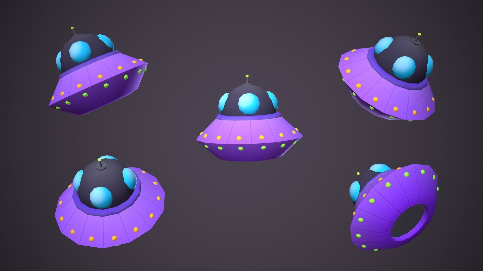 Ufos Cartoony Alien Ships Low-poly 3D model_2