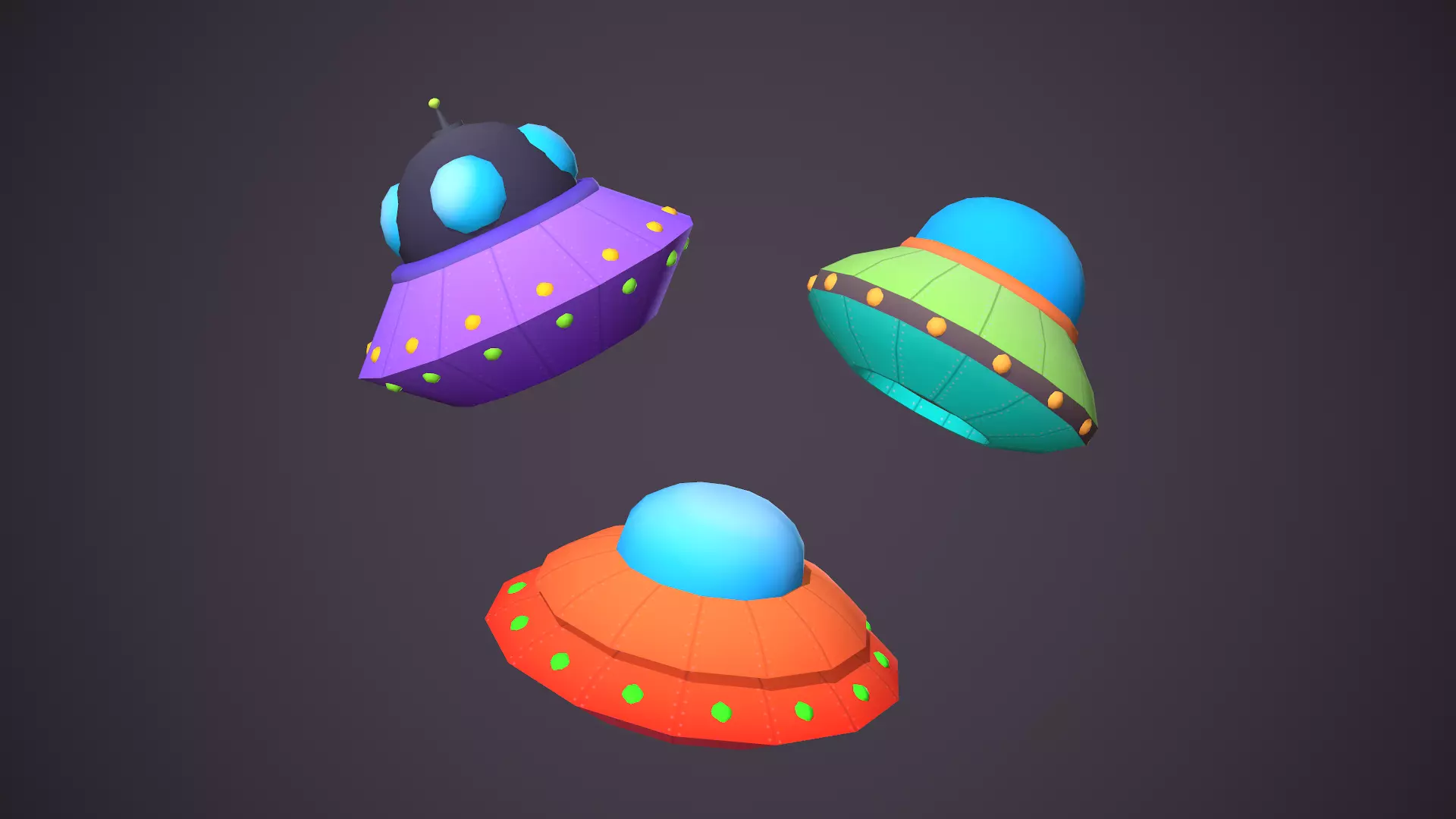 Ufos Cartoony Alien Ships Low-poly 3D model_0