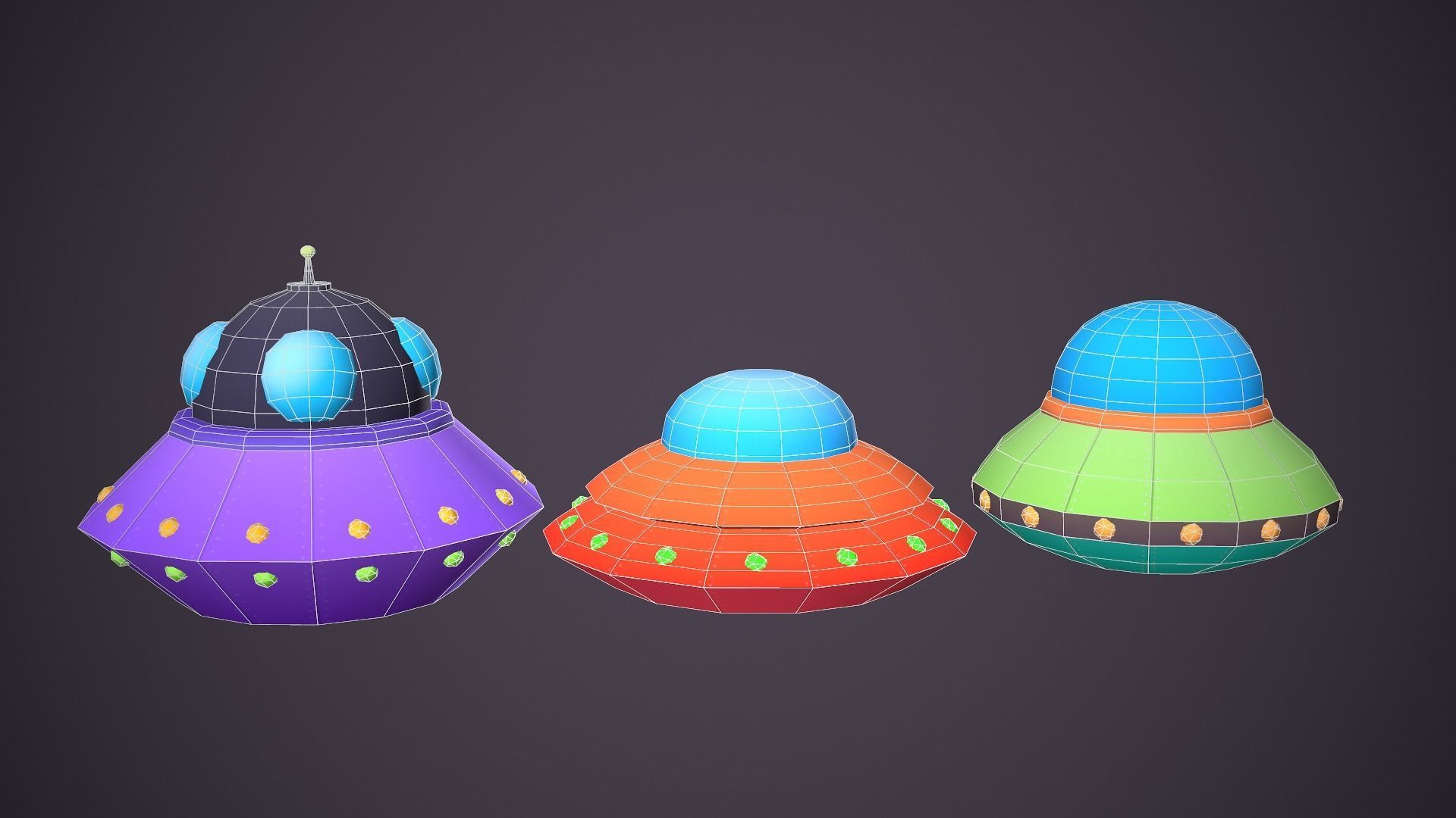Ufos Cartoony Alien Ships Low-poly 3D model_8