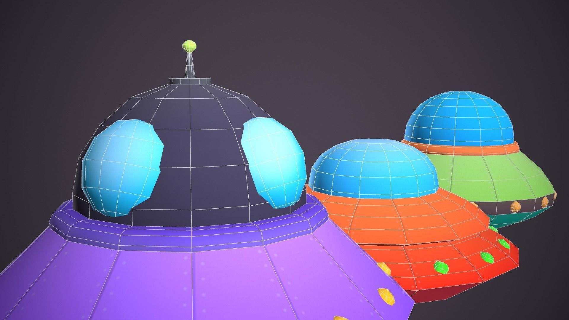 Ufos Cartoony Alien Ships Low-poly 3D model_11