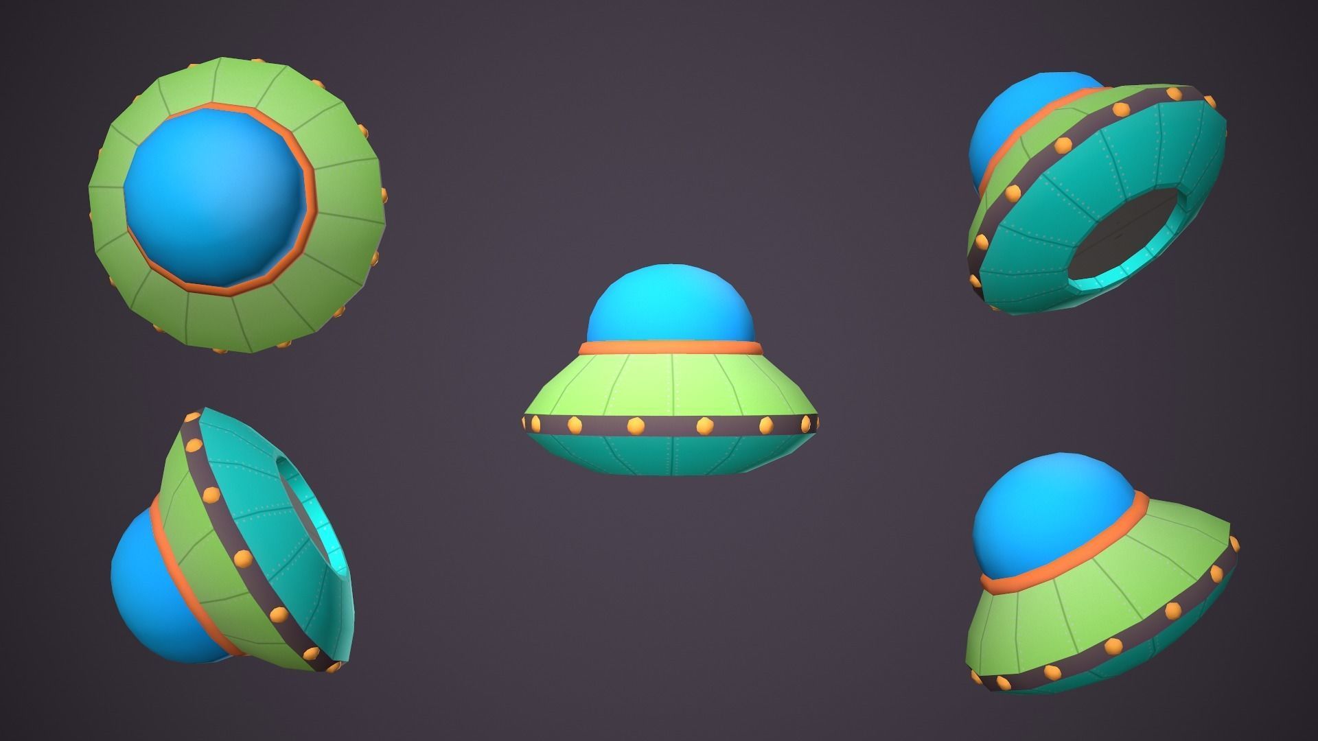 Ufos Cartoony Alien Ships Low-poly 3D model_4