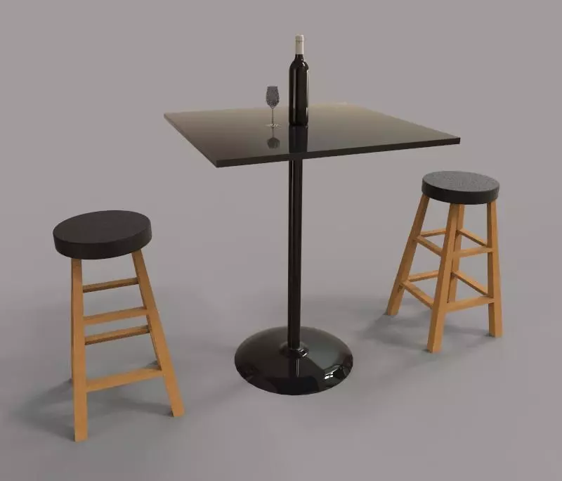 Table and BarStools 3D model_0