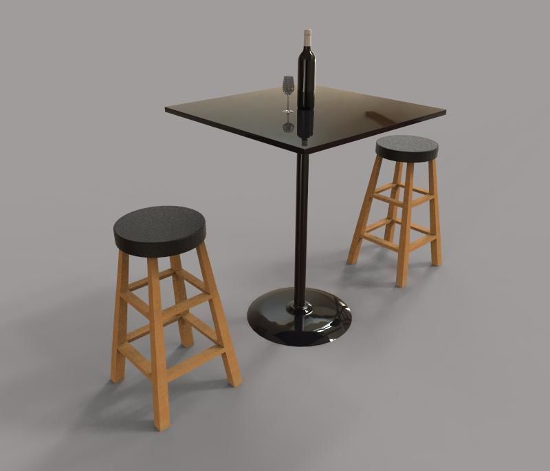 Table and BarStools 3D model_2