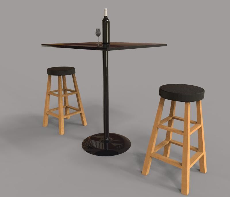 Table and BarStools 3D model_1
