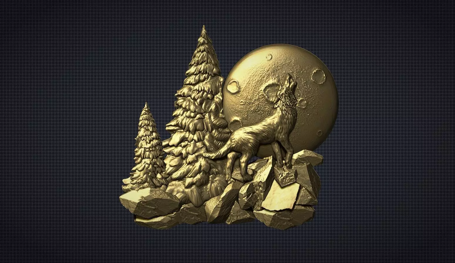 The wolf howling in the full moon 3D print model_0