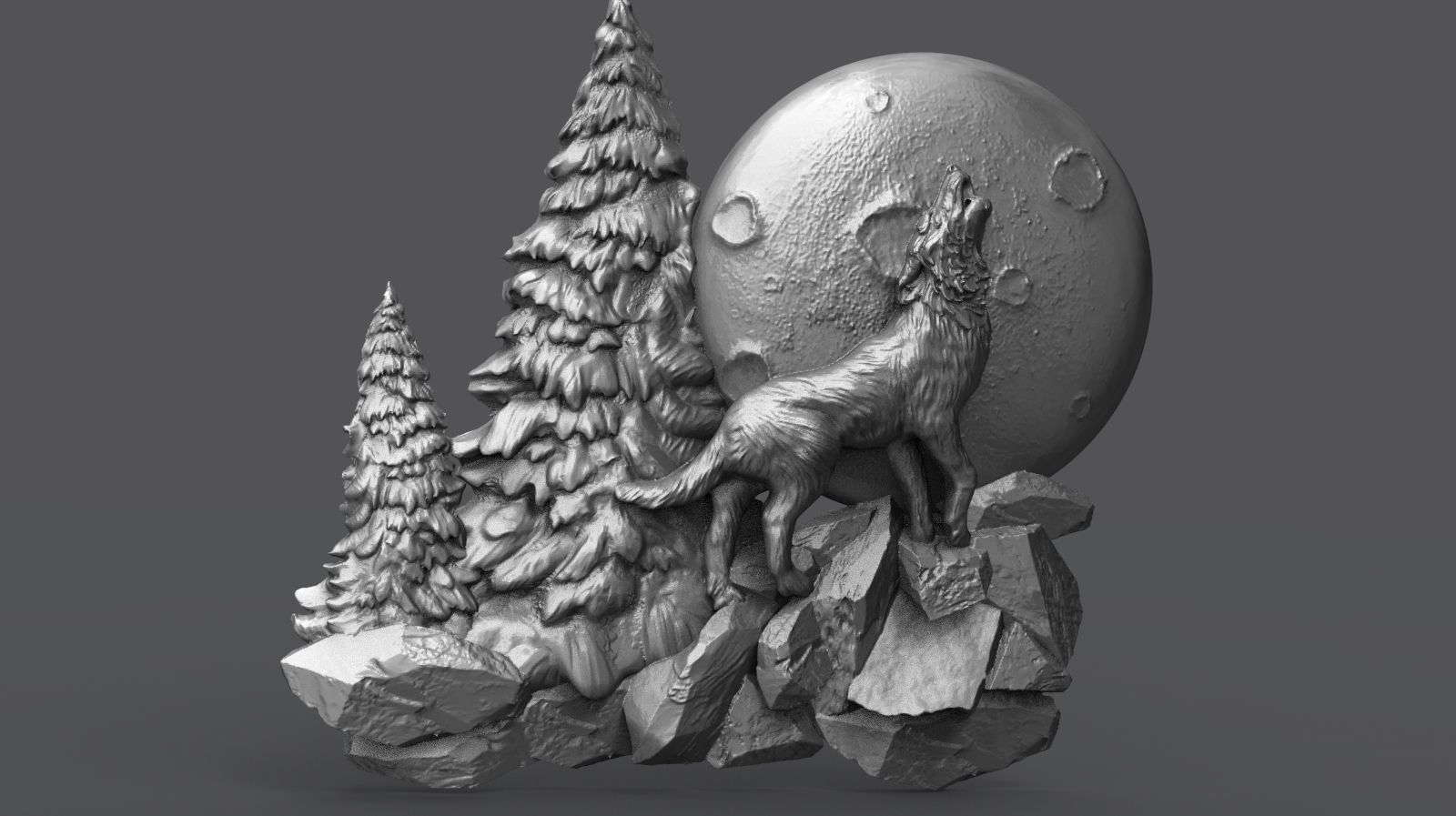The wolf howling in the full moon 3D print model_5