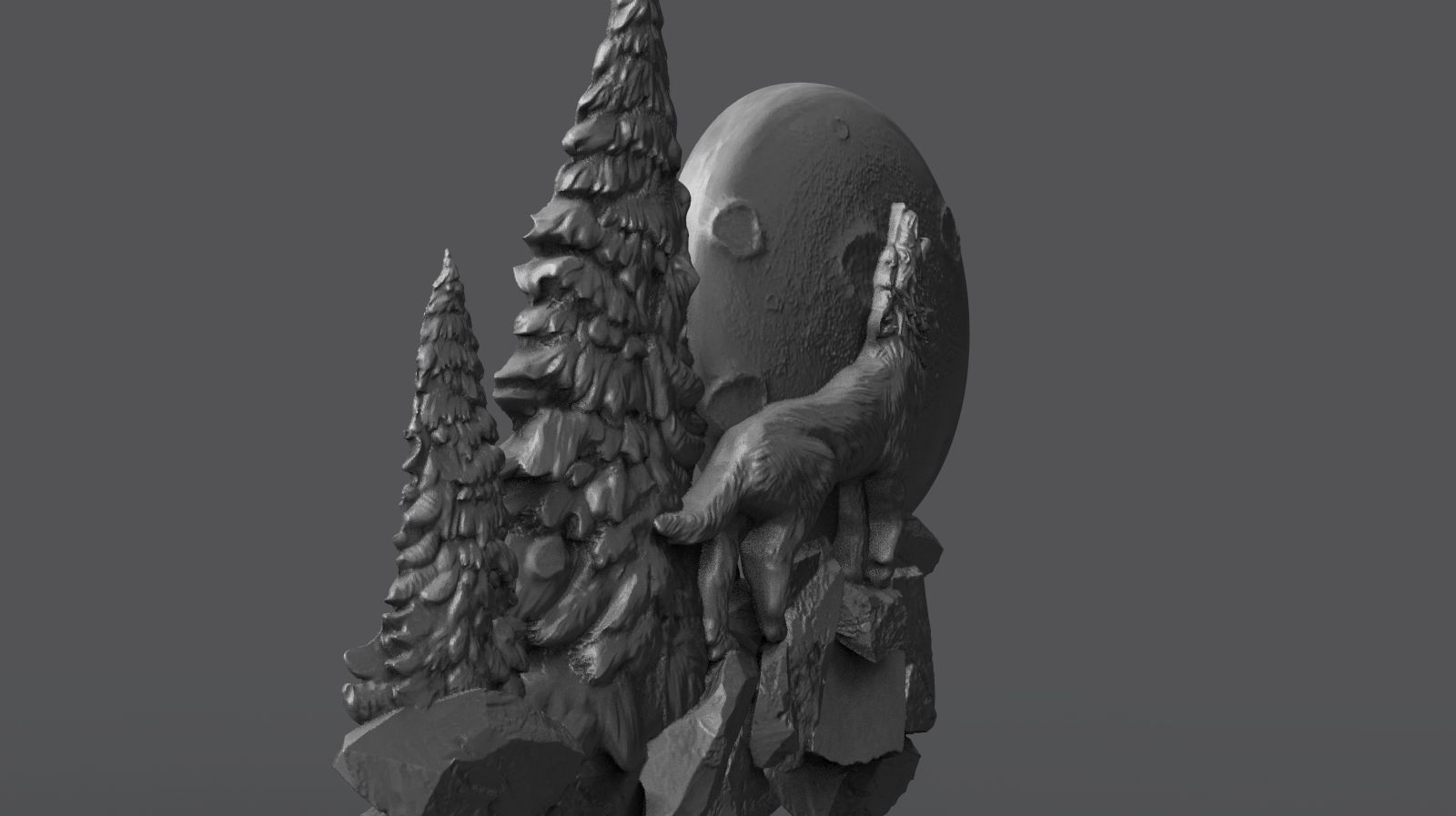 The wolf howling in the full moon 3D print model_9