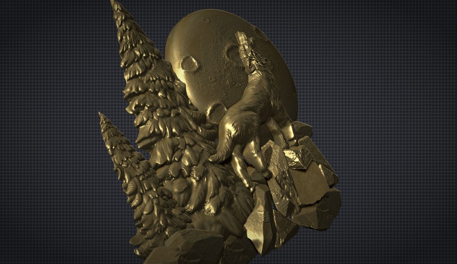 The wolf howling in the full moon 3D print model_2