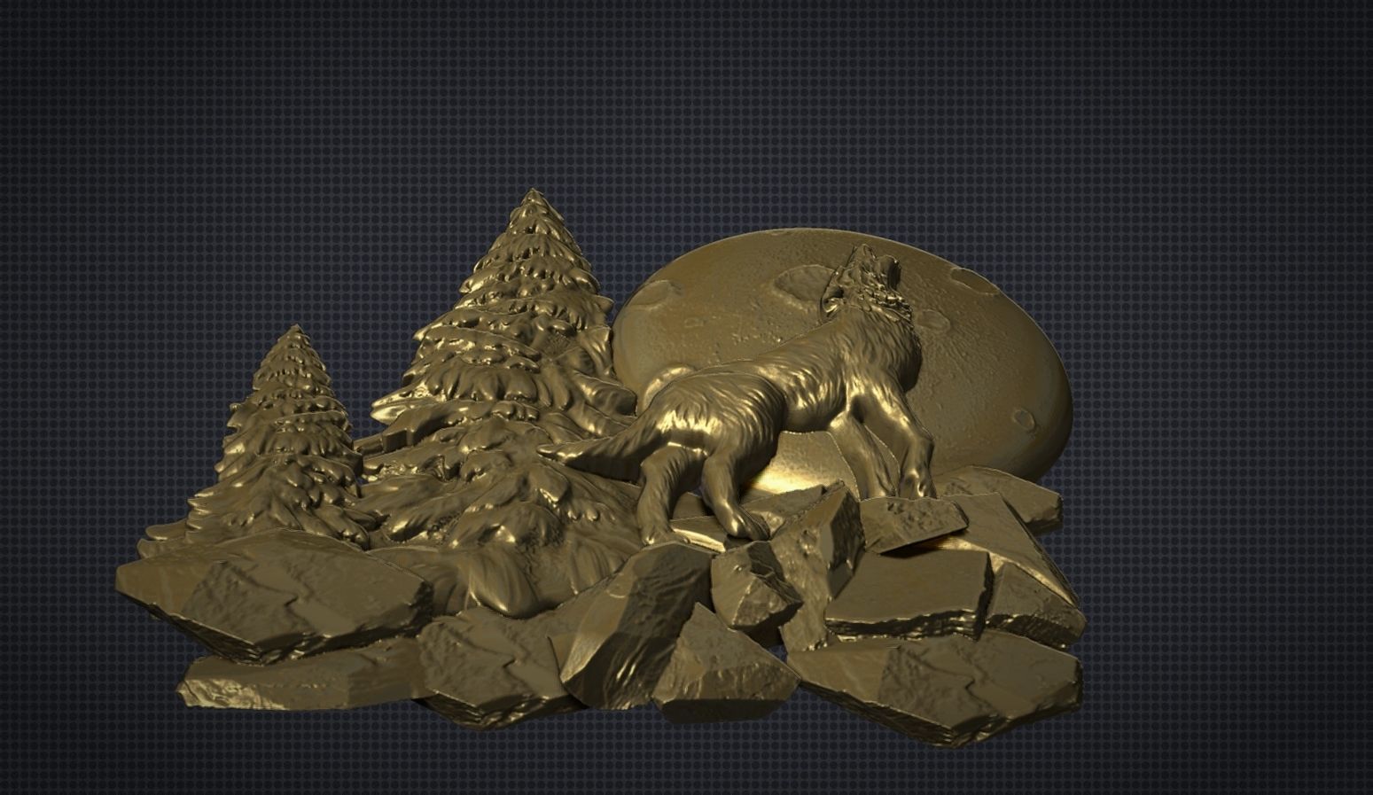 The wolf howling in the full moon 3D print model_1