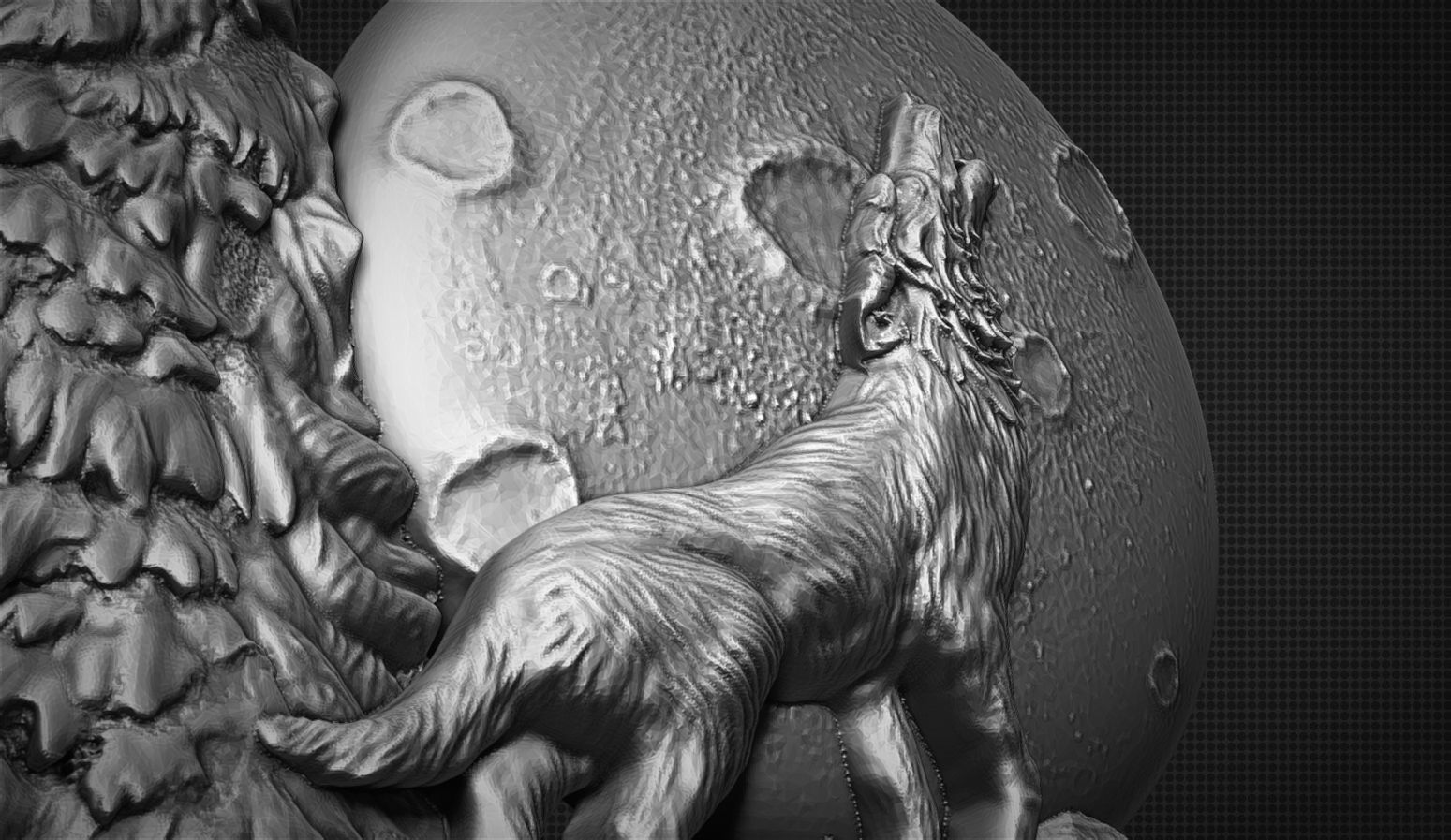 The wolf howling in the full moon 3D print model_3
