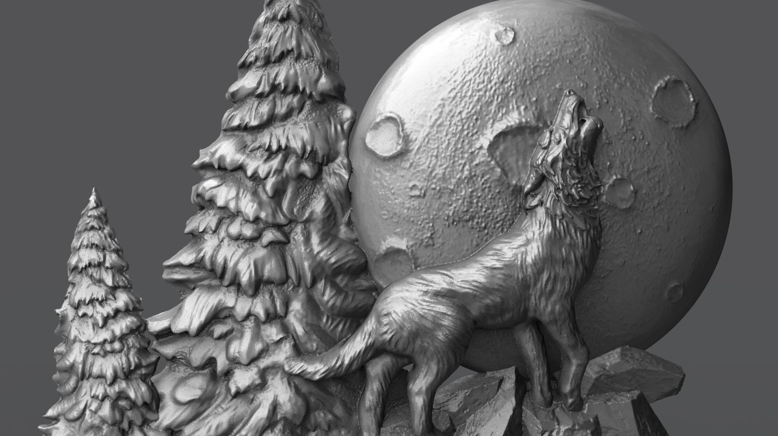 The wolf howling in the full moon 3D print model_10