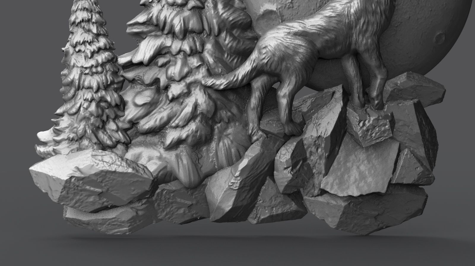 The wolf howling in the full moon 3D print model_11