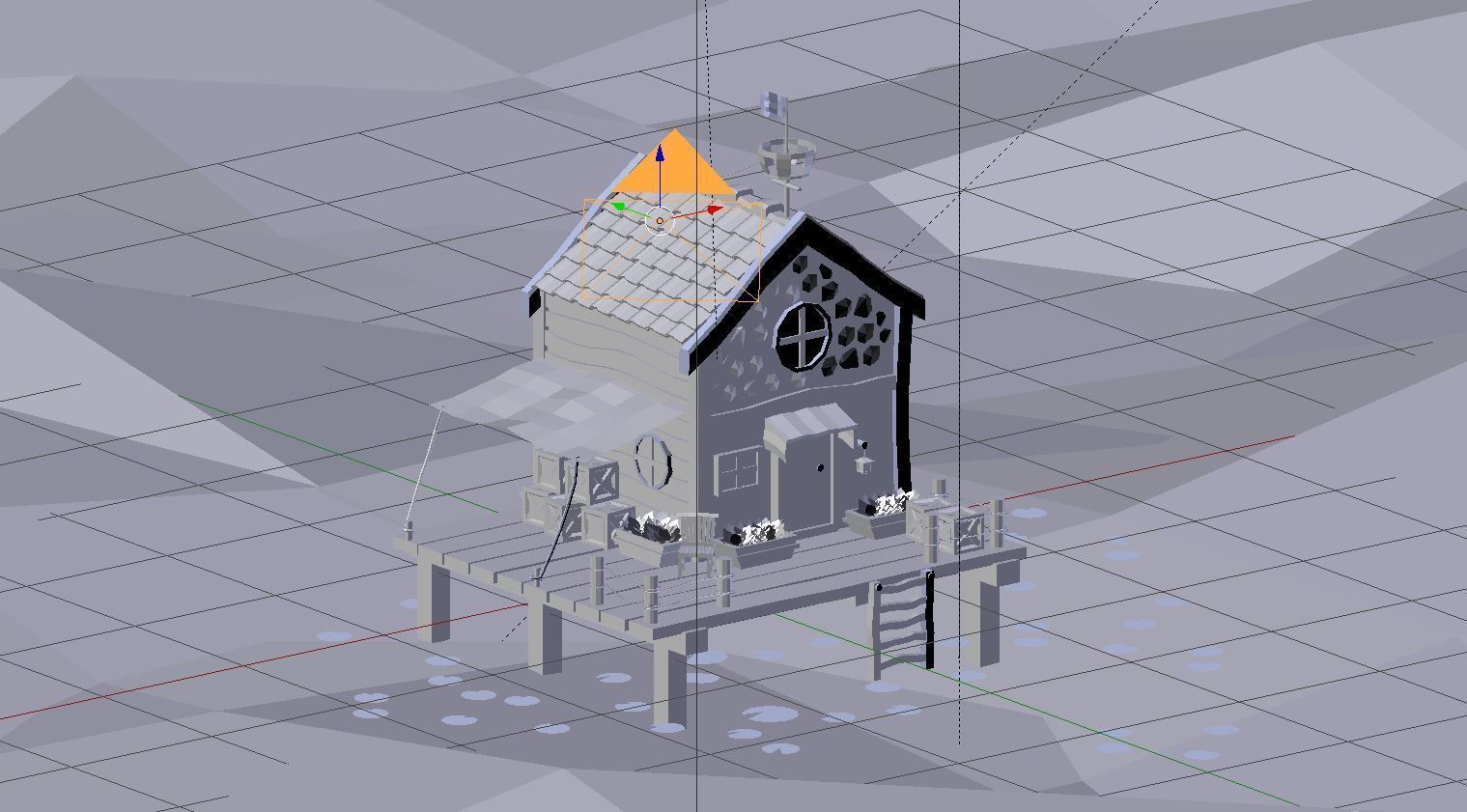 Lowpoly house on floating island 3D model_1