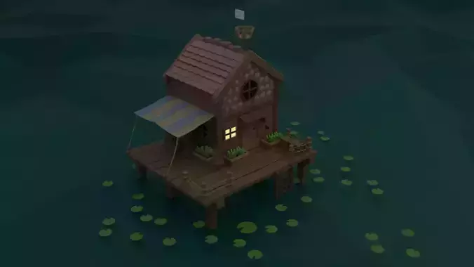 Lowpoly house on floating island