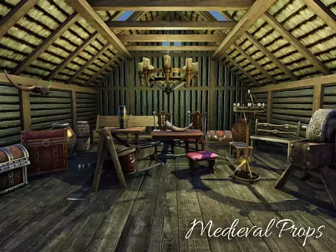 Medieval Props Low-poly 3D model