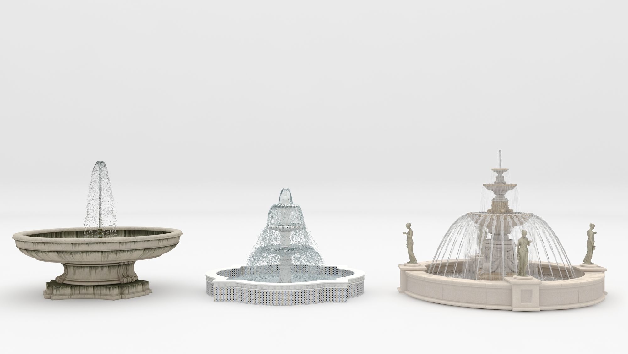 3 Fountains three different 3D model_1