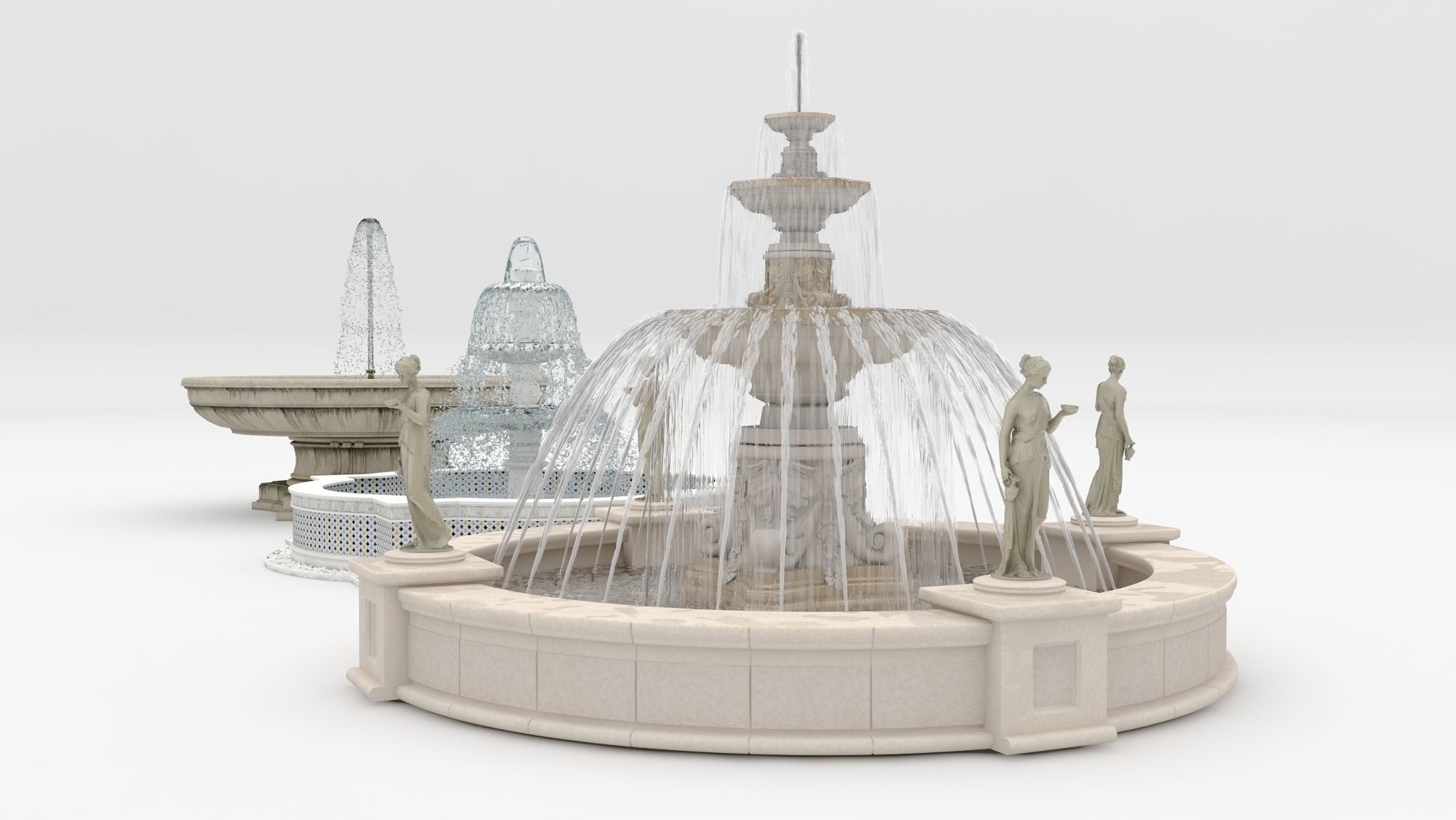 3 Fountains three different 3D model_4