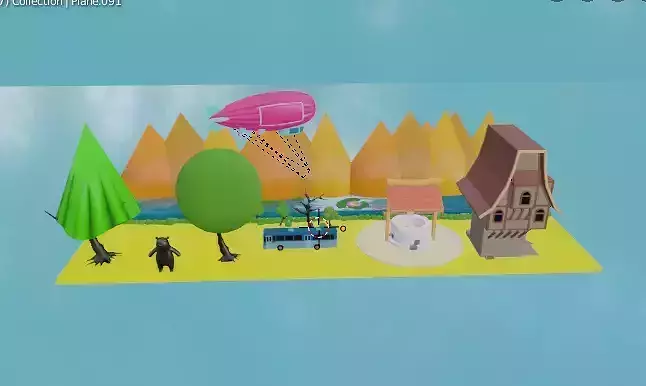 Low Poly Town village with houses and trees