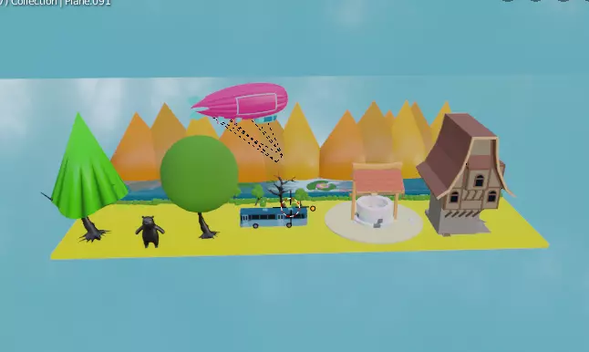 Low Poly Town village with houses and trees Free low-poly 3D model_0