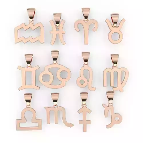 pendant twelve symbols of the zodiac Silver Gold  Print