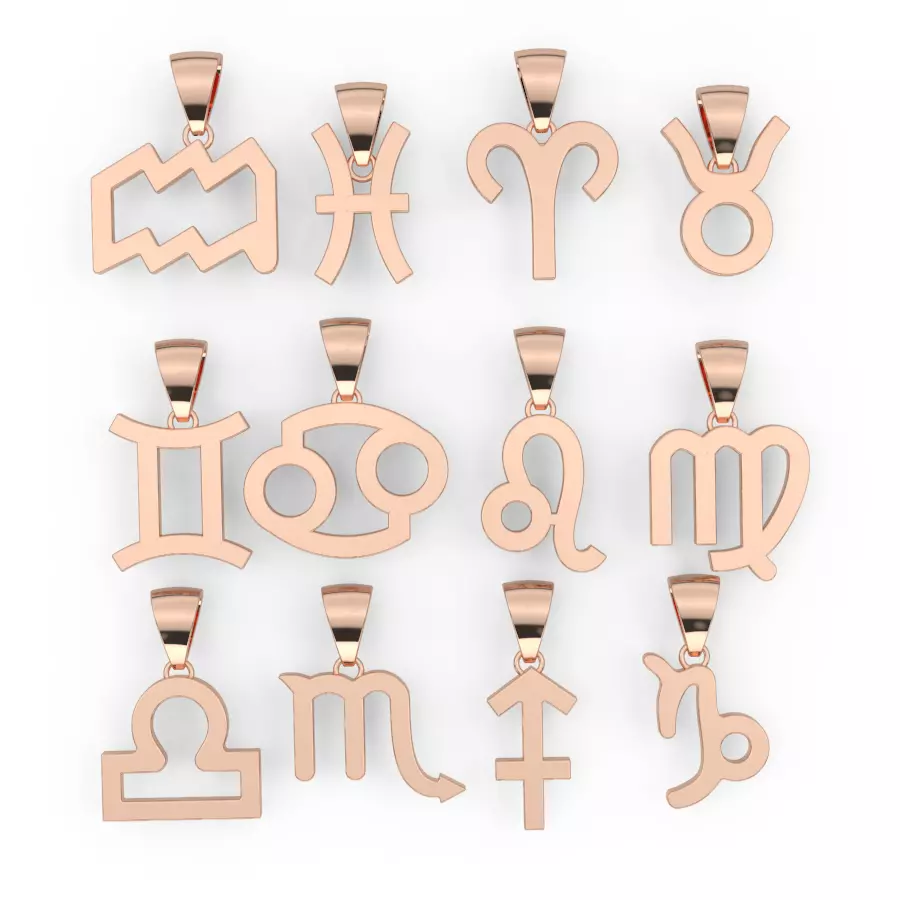 pendant twelve symbols of the zodiac Silver Gold Print 3D print model