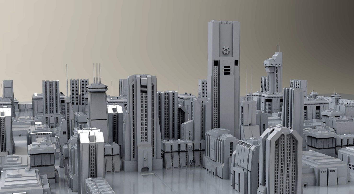 Star Wars - 14 SCIFI IMPERIAL FUTURISTIC BUILDINGS PACK Low-poly 3D model_1