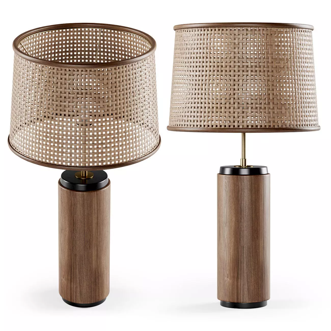 Wooden rattan table lamp 3D model_0
