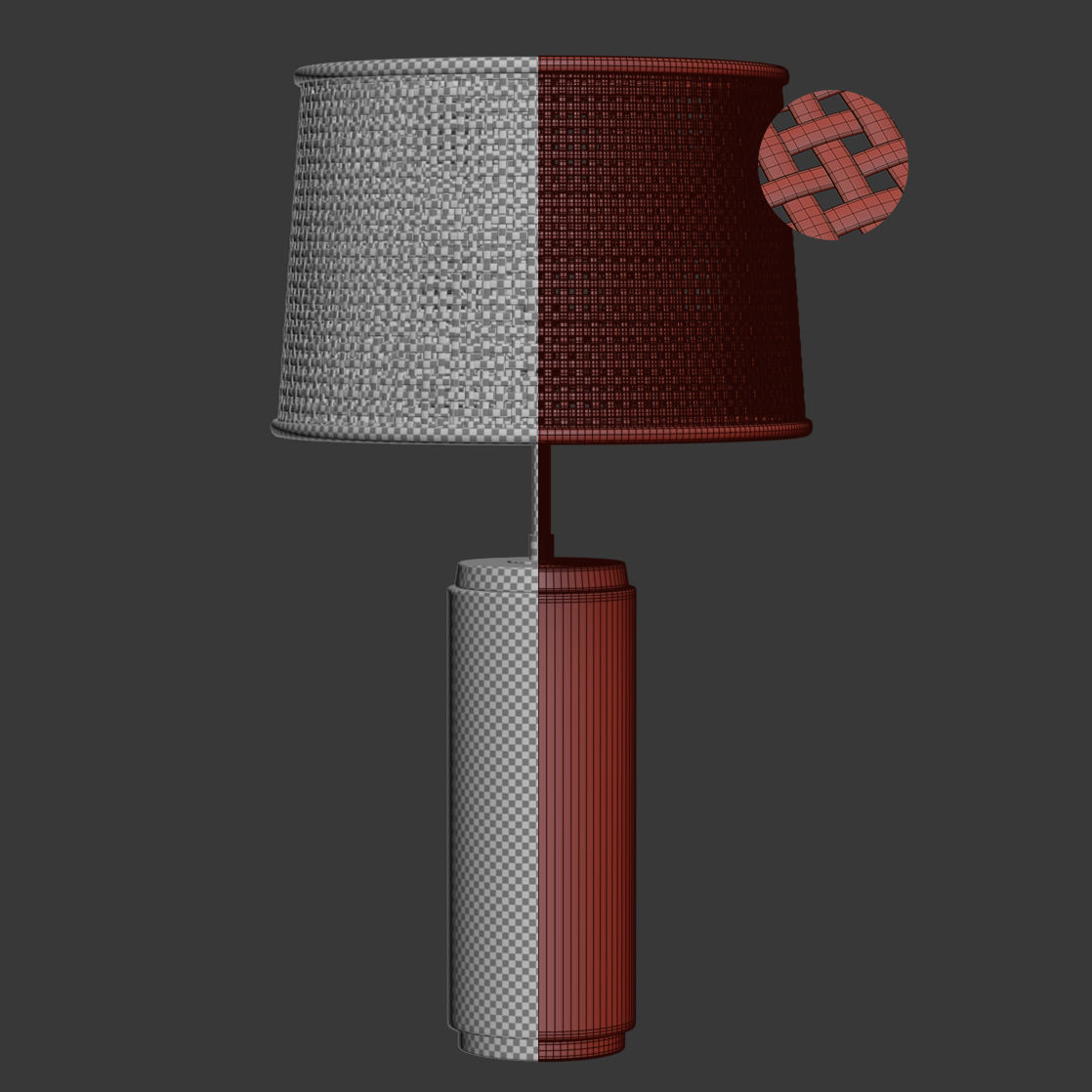 Wooden rattan table lamp 3D model_3