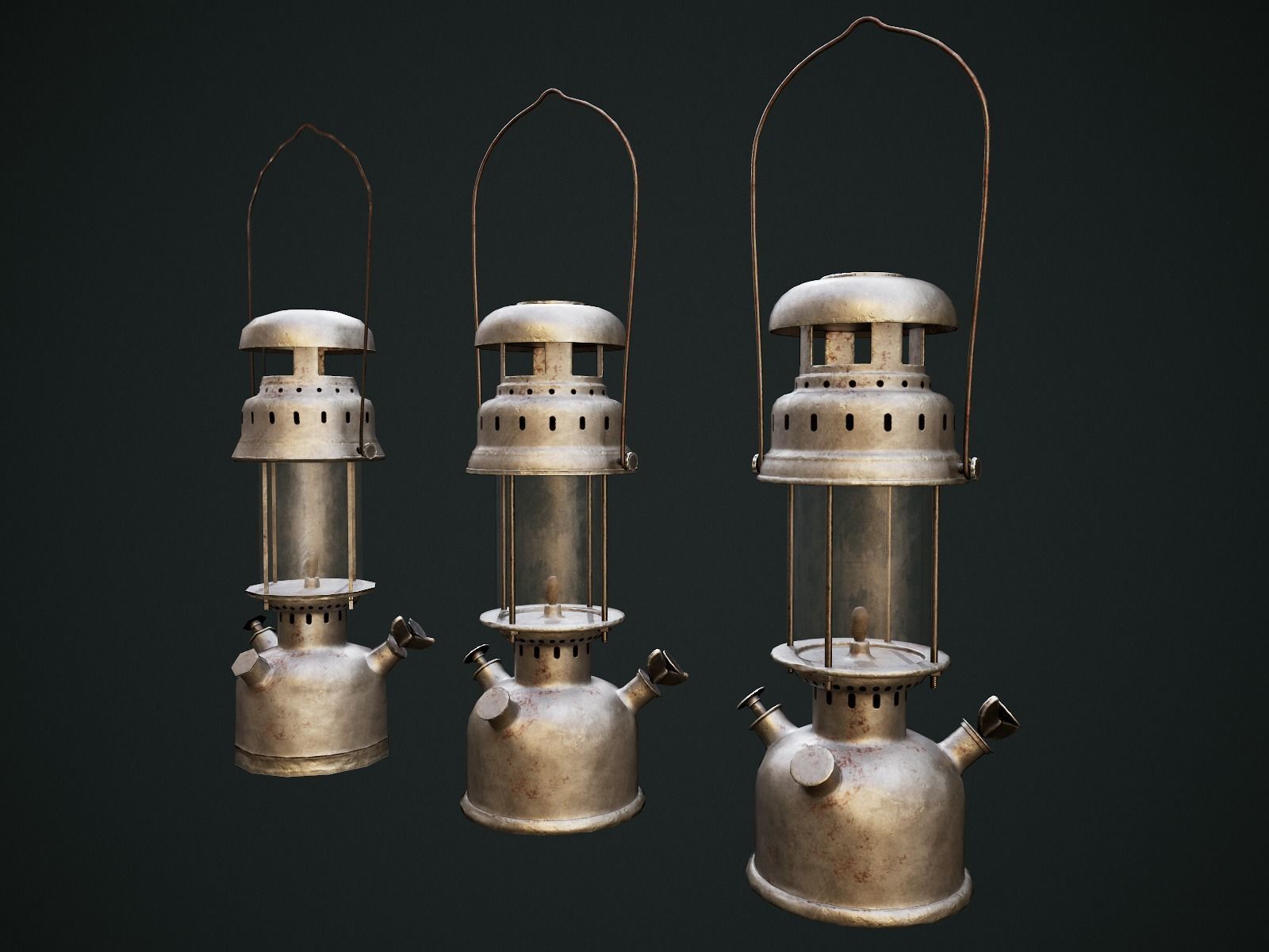 Gas Lamp with 3 textures and 3 LODs - Game Ready Low-poly 3D model_6