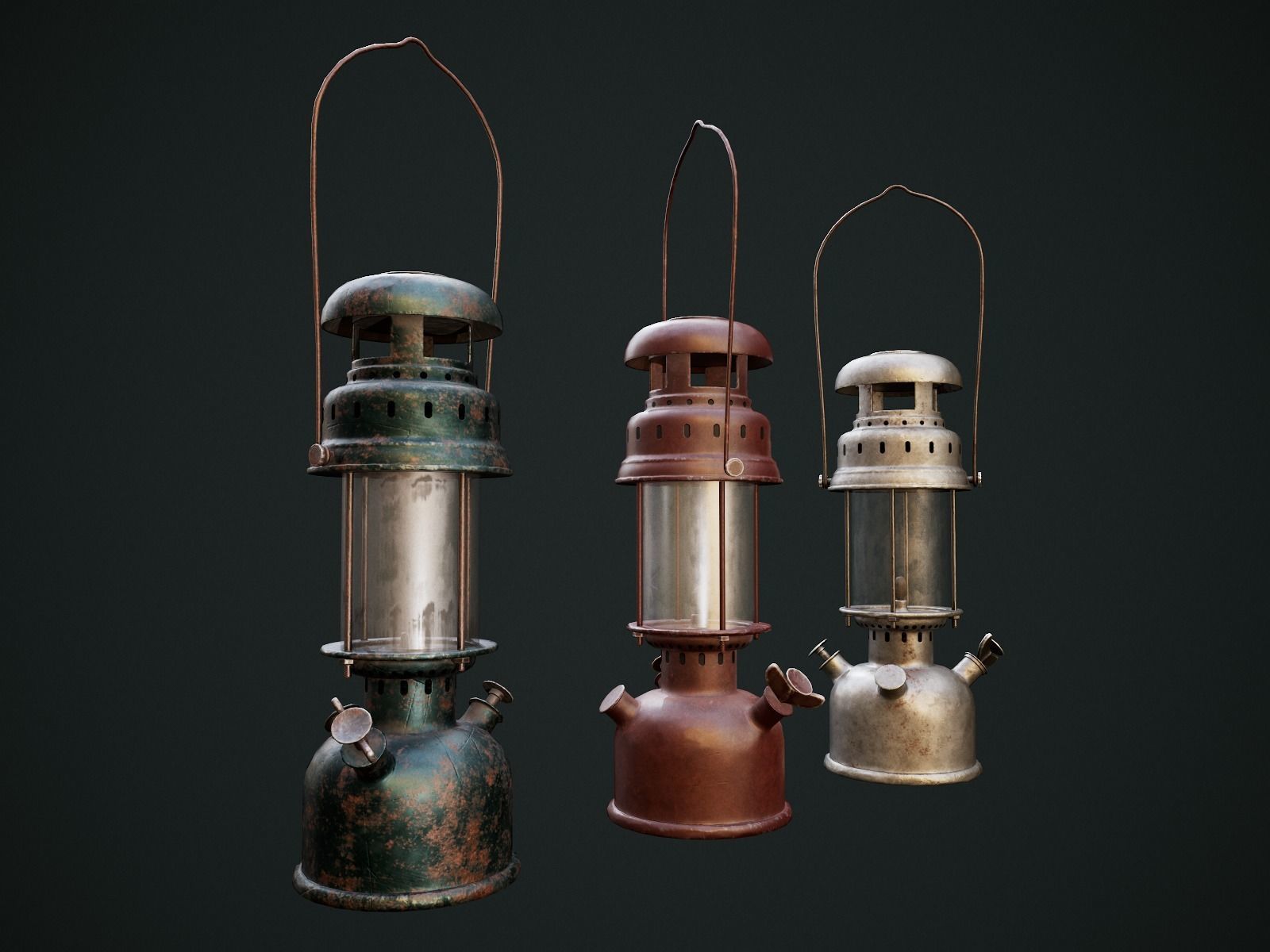 Gas Lamp with 3 textures and 3 LODs - Game Ready Low-poly 3D model_2
