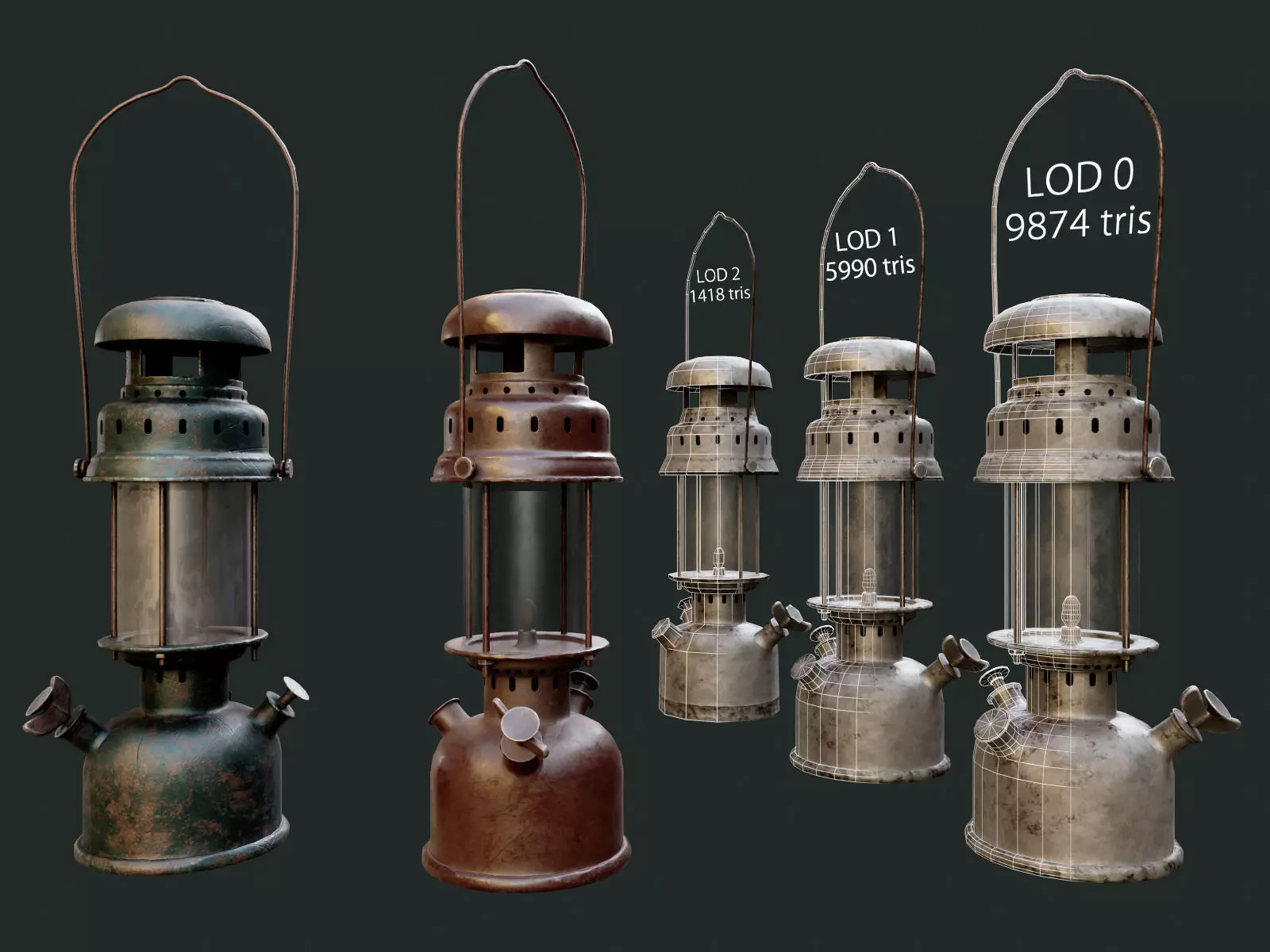 Gas Lamp with 3 textures and 3 LODs - Game Ready Low-poly 3D model_0