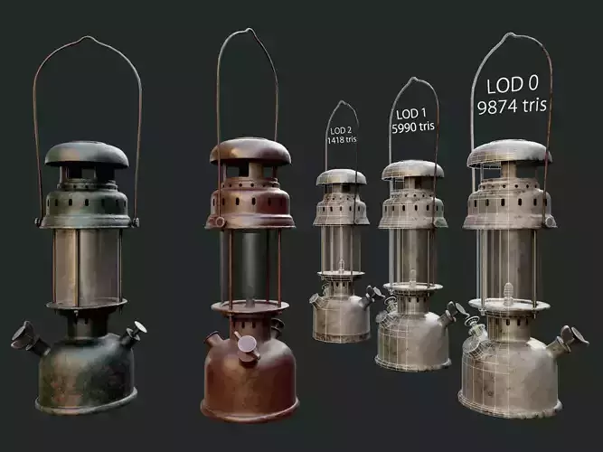 Gas Lamp with 3 textures and 3 LODs - Game Ready