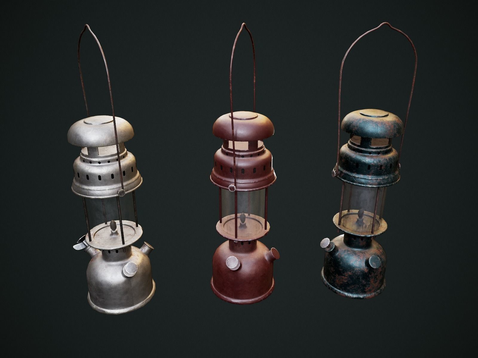 Gas Lamp with 3 textures and 3 LODs - Game Ready Low-poly 3D model_3
