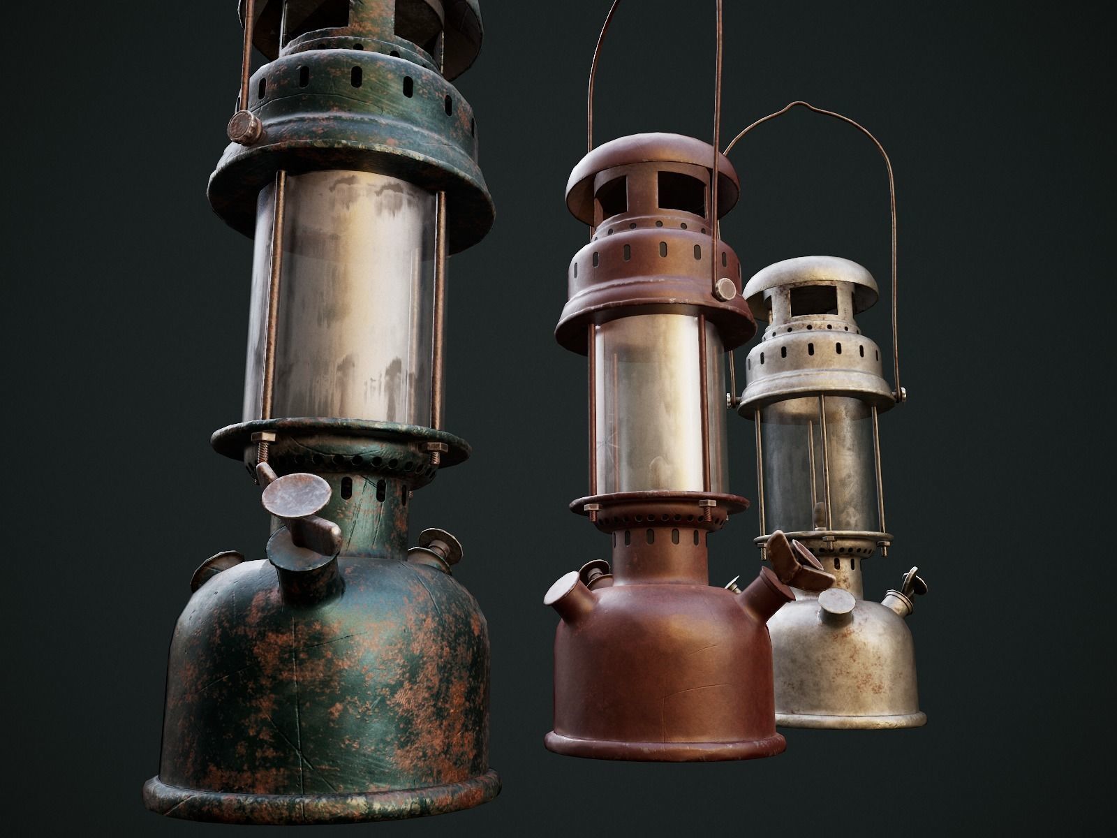 Gas Lamp with 3 textures and 3 LODs - Game Ready Low-poly 3D model_5