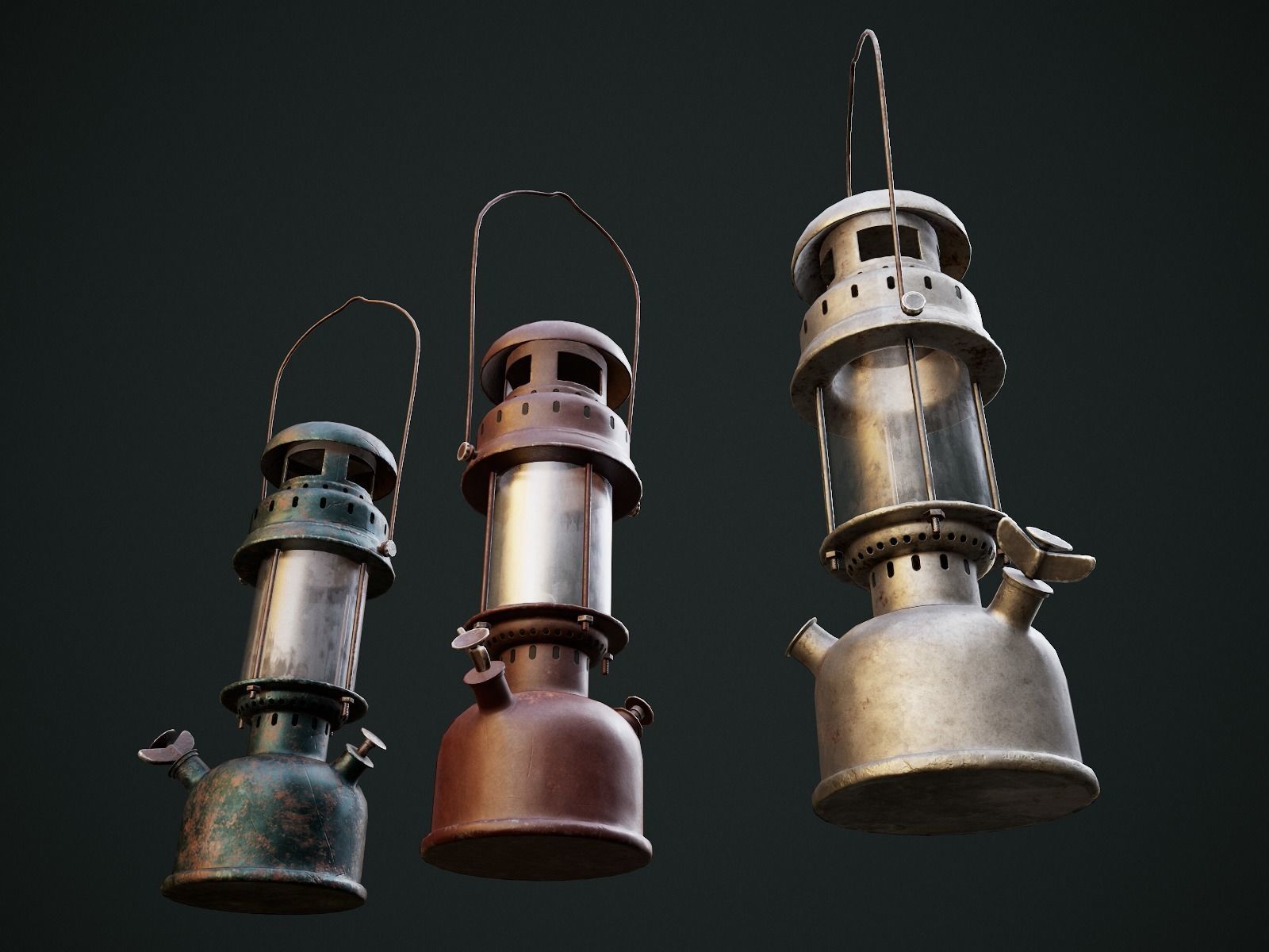 Gas Lamp with 3 textures and 3 LODs - Game Ready Low-poly 3D model_4