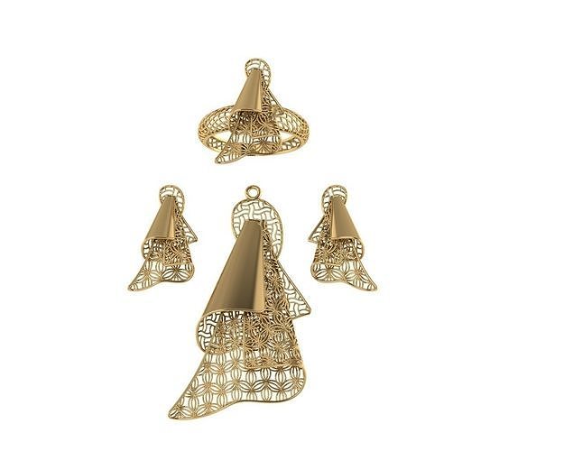 vision set gold plated pendant and earrings 3D model