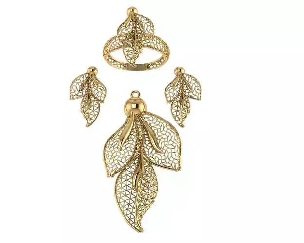 vision set gold plated leaf ring and earrings
