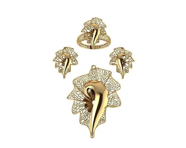 vision set gold leaf ring and earring 3D model