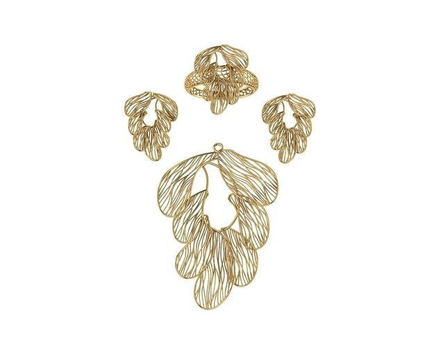 vision set three gold leaf earrings and necklace 3D model
